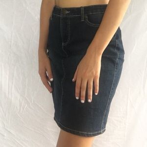 Dark blue denim medium length skirt